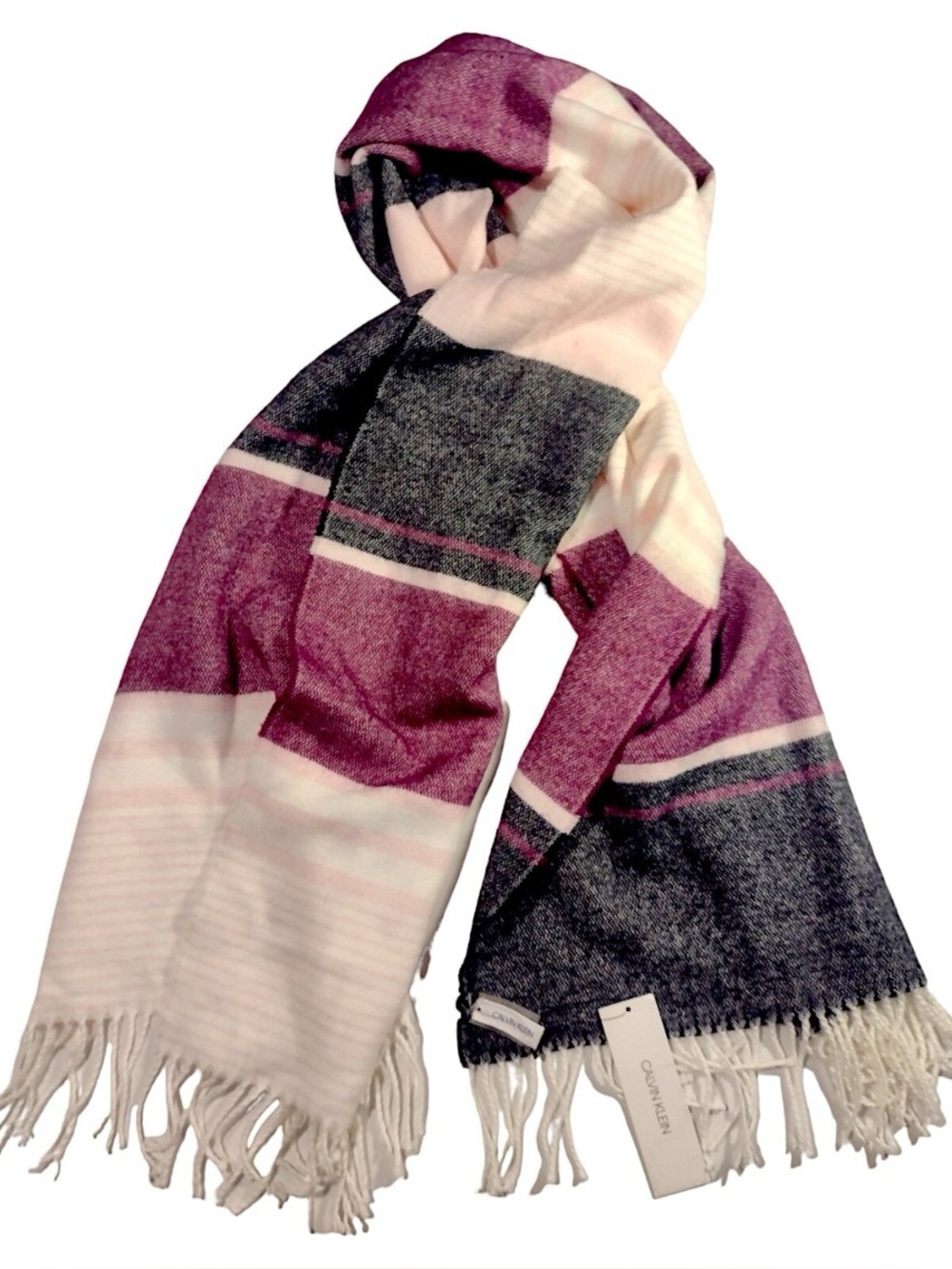 Calvin Klein Women's Oversized Scarf Shawl Wrap Ivory Pink Gray Burgundy Striped